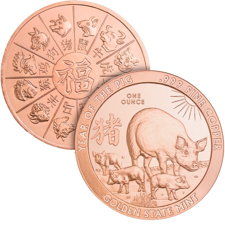 1oz Year of the Pig Copper Round