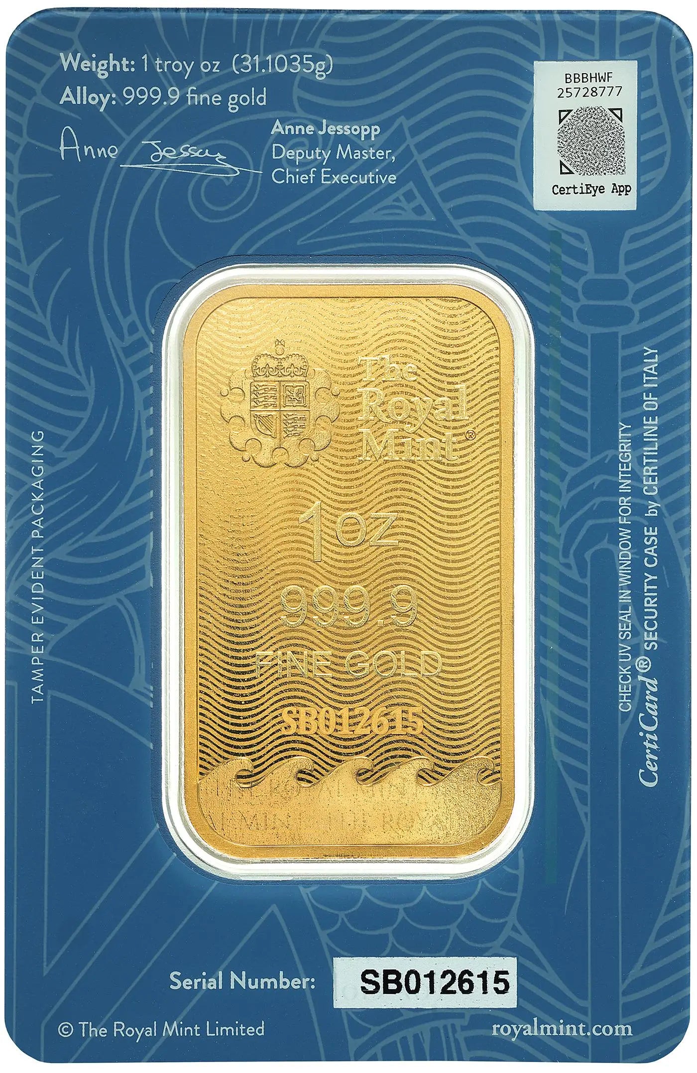 1 oz Gold 'Britannia' Bullion Minted Bar (Secure)