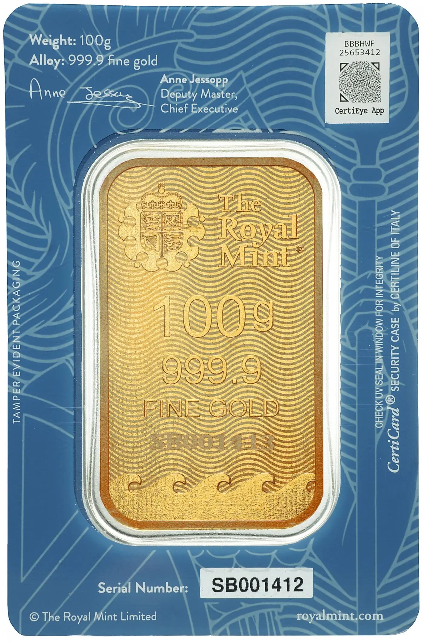 100g Gold 'Britannia' Bullion Minted Bar (Secure)