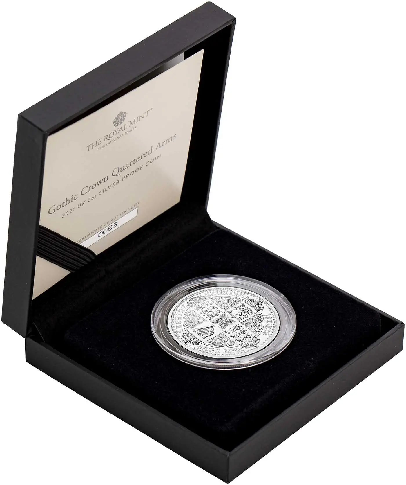 2021 Gothic Crown Quartered Arms 2 oz Silver Proof Coin