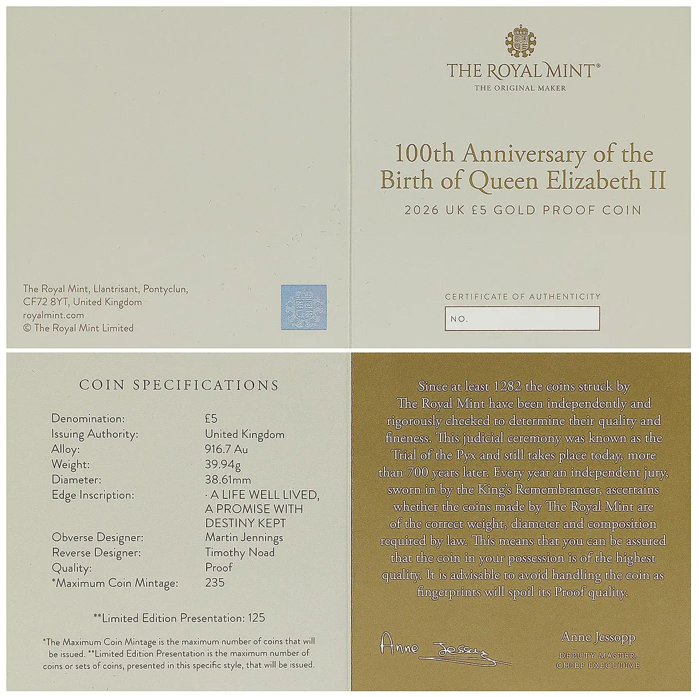 2026 '100th Anniversary of the Birth of Queen Elizabeth II' Gold Proof £5 Coin