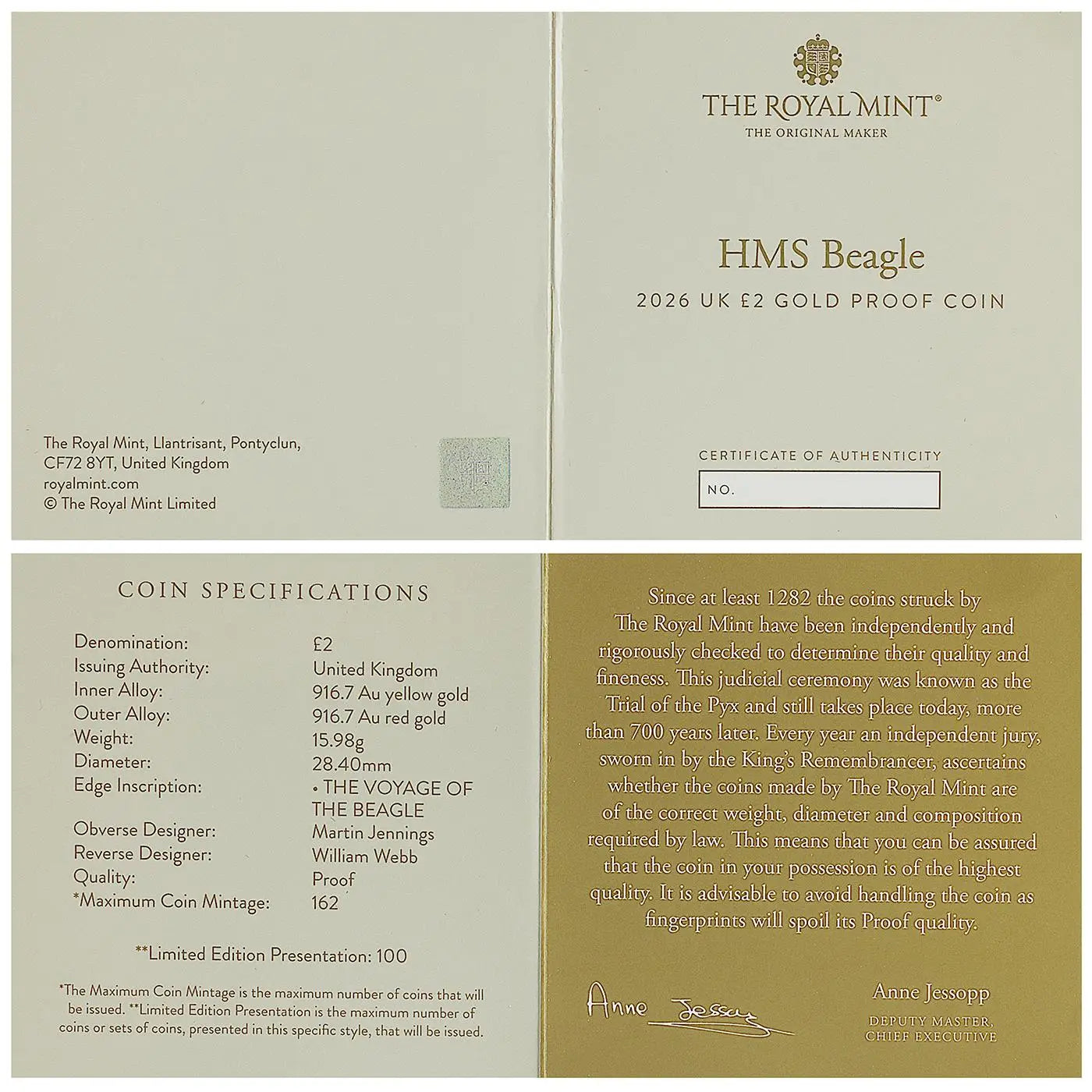 2026 HMS Beagle 'The Voyage of the Beagle' £2 Gold Proof Coin