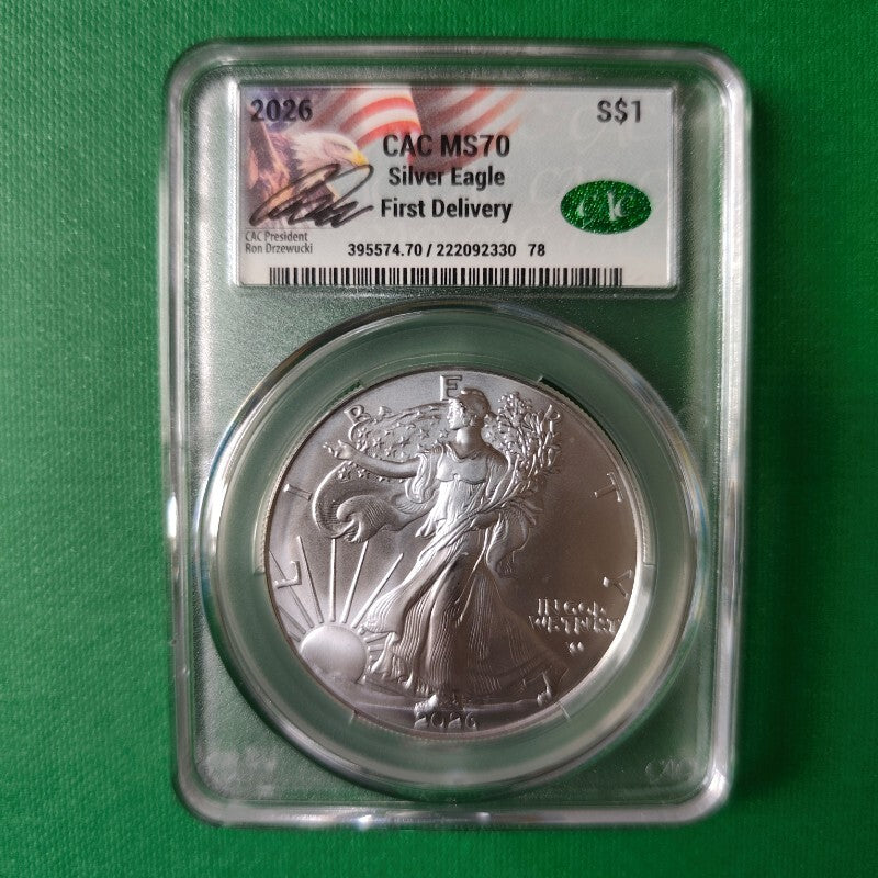 2026 1oz Walking Liberty CAC MS70 Graded Silver Eagle First Delivery