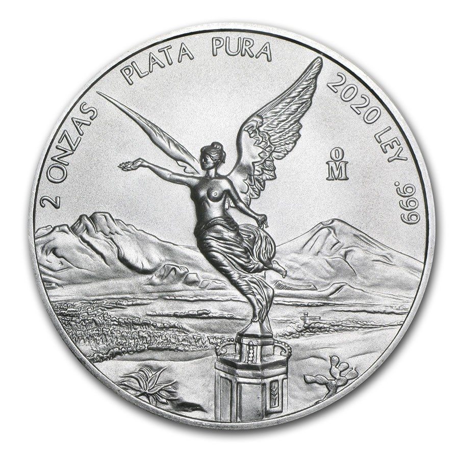 2020 Mexico 2oz Silver Libertad - In Capsule - Slight Staining On Reeding