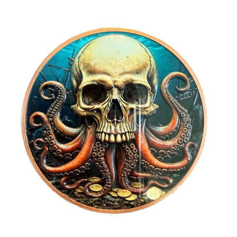 Hi Relief 5oz Copper Pirate Skull Round AVDP