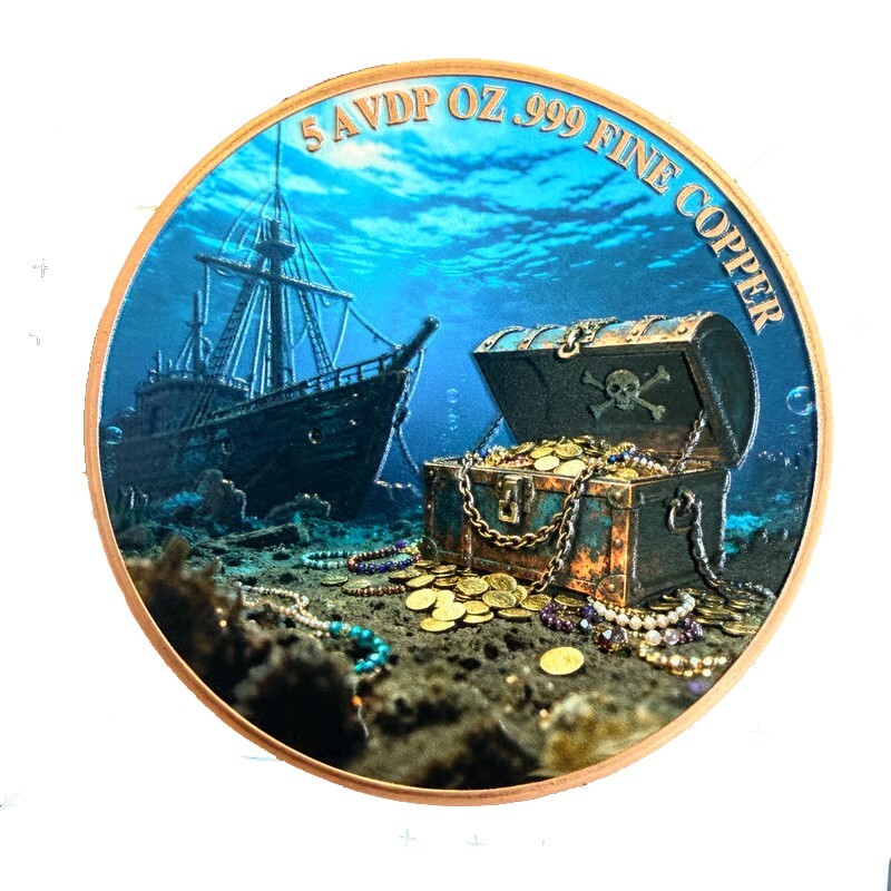 Hi Relief 5oz Copper Pirate Skull Round AVDP