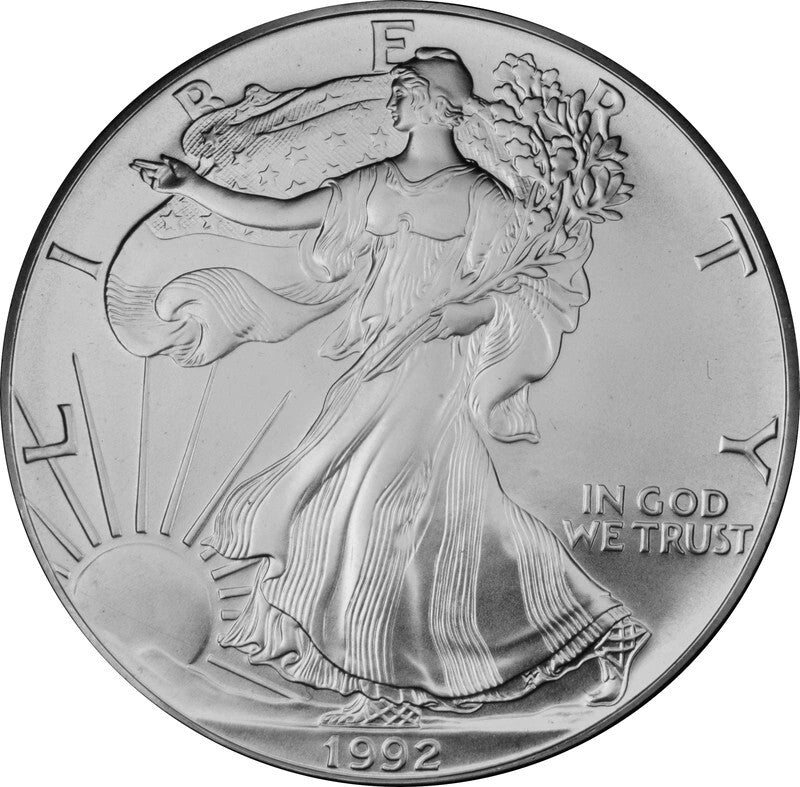 1992 American "Walking Liberty" Silver Eagle Coin 1oz - Slight Toning