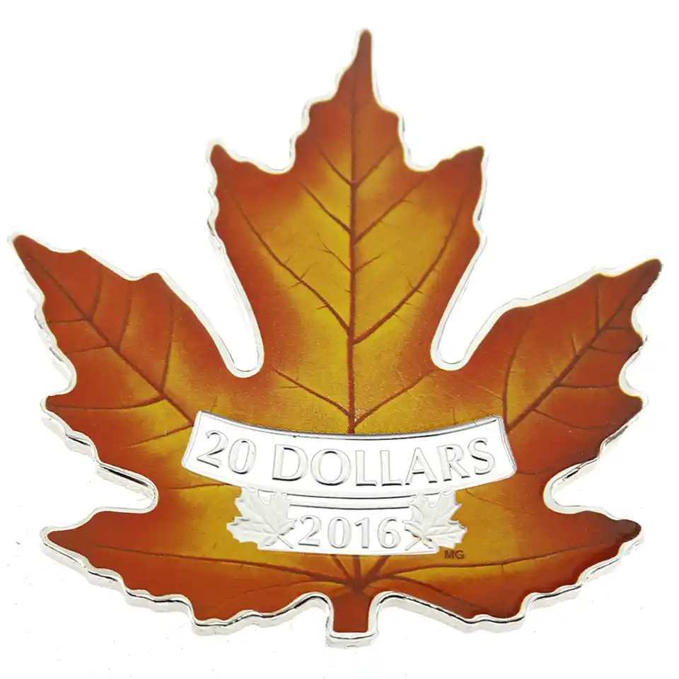 2016 Canadian Mint Colourised Silver Maple Leaf Shaped $20 Fine Silver Coin