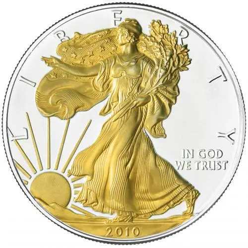 2010 Silver Bullion 1oz Eagle Gold Gilded Coin