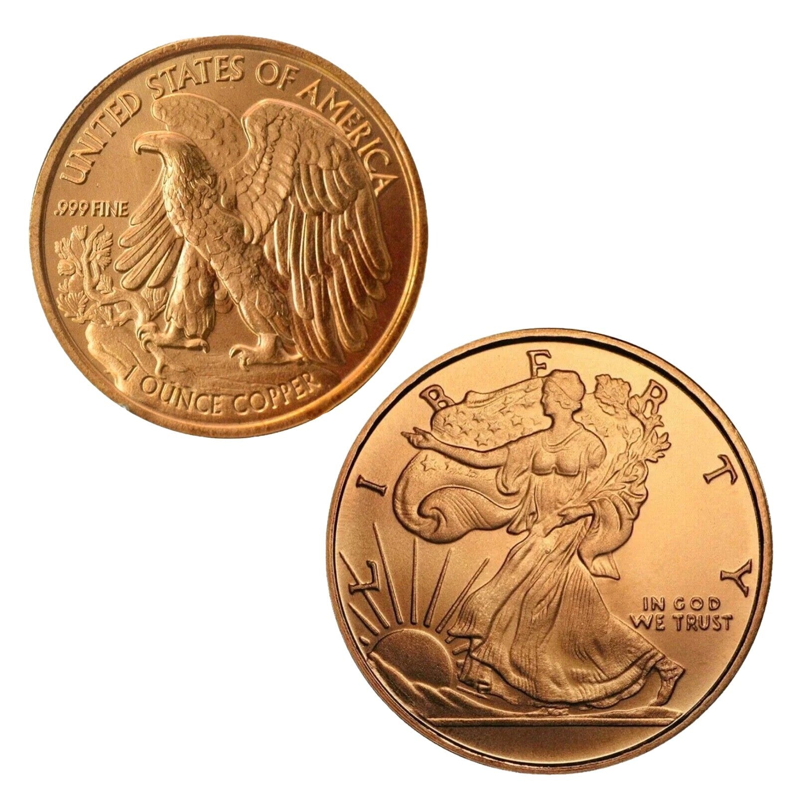 1oz Walking Liberty Copper Rounds 999 Fine Bullion Coin