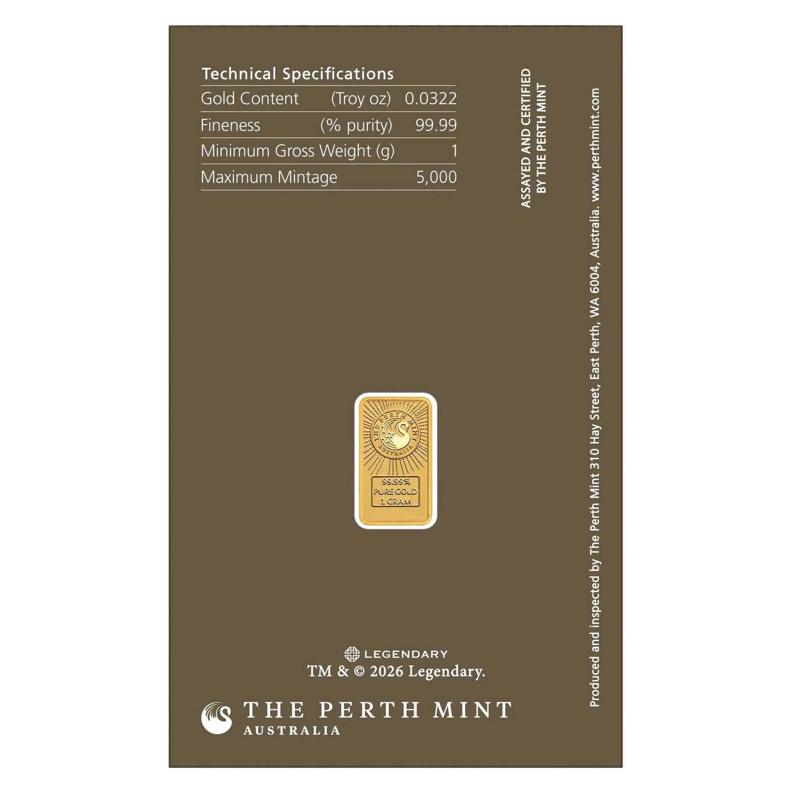 The Perth Mint - DUNE 1g Gold Minted Bar - Limited Edition