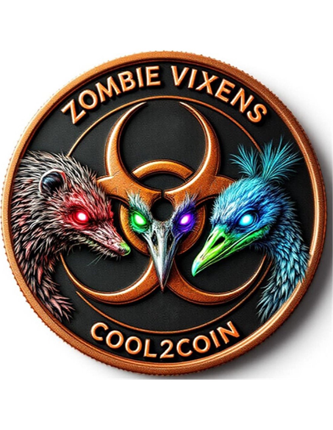 THE LAUGHING DEATH Zombie Vixens Kookaburra Colorized Copper Round Card 2025